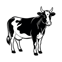silhouette of a cow. black and white cow vector illustration.