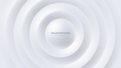 Neomorphism white abstract vector background. Light geometric circular design