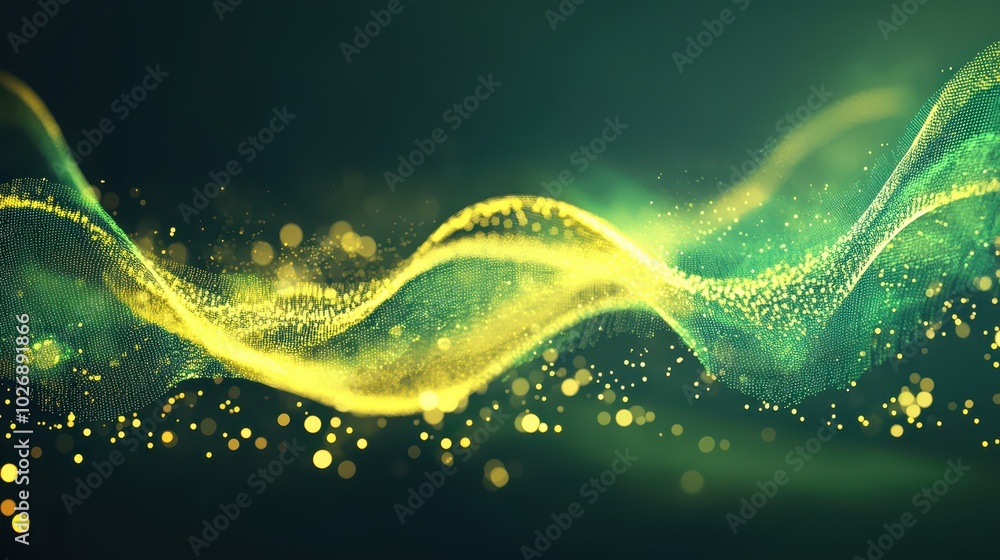 Poster abstract futuristic background featuring green and yellow glow with emphasis on dynamic patterns and