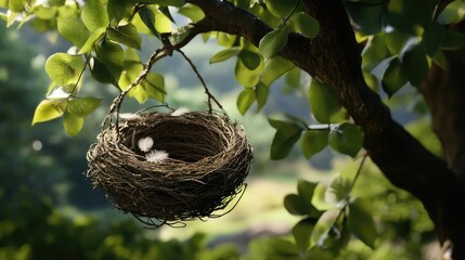 Fototapeta premium Serene Bird Nest in a Sunlit Tree