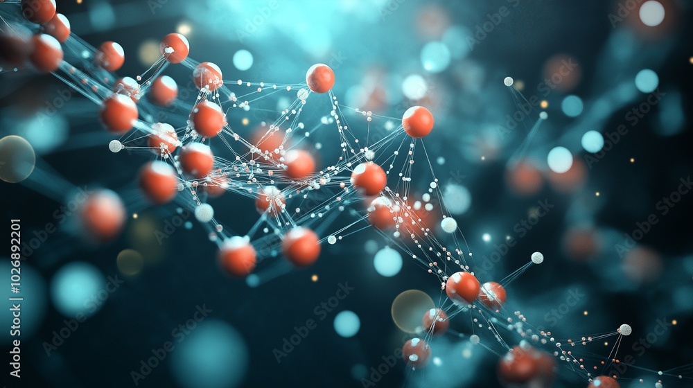 Poster molecular network. intricate 3d rendering of interconnected molecules. a mesmerizing visualization o