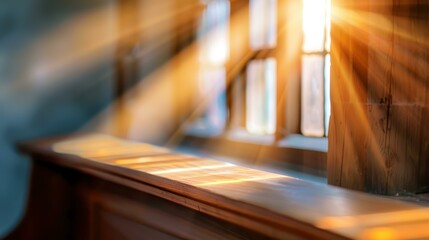 Sunlight streams through the church window, bathing the interior in a warm glow that symbolizes divine grace and love.