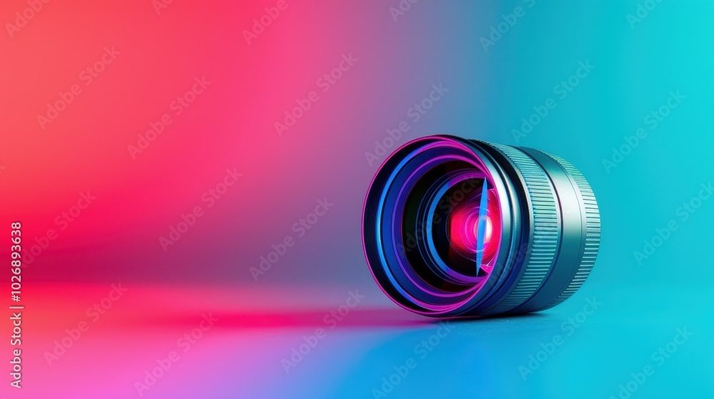 Poster A sleek camera lens in focus, set against a vibrant gradient that showcases cuttingedge design and innovation.