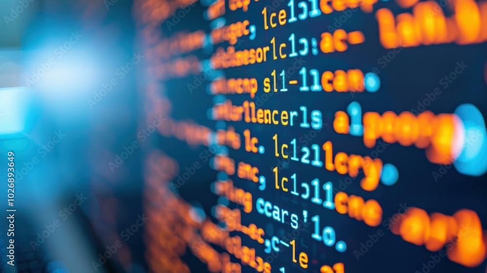 Poster a vibrant closeup of pastel code glows softly on a dark screen, showcasing the art of programming in