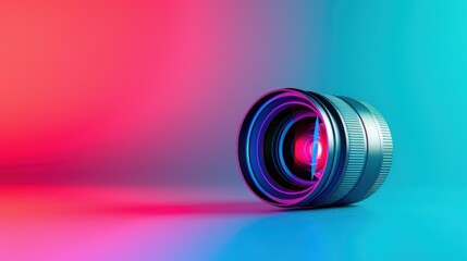 A sleek camera lens in focus, set against a vibrant gradient that showcases cuttingedge design and innovation.