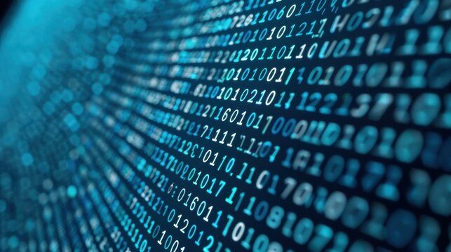 A closeup of code highlights data security, showcasing software development through intricate digital blue overlays.