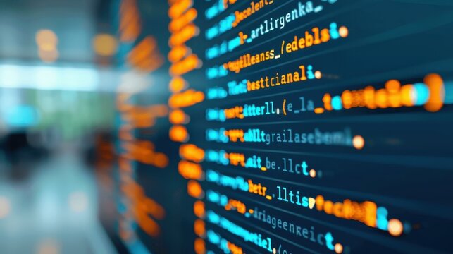 A crisp closeup of computer code showcased on a monitor, with a soft pastel bokeh that enhances the software vibe.