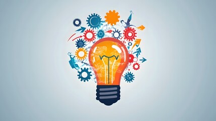 Light Bulb with Interlocking Gears and Arrows Representing Innovation