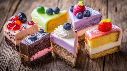 Delicious cakes on rusty table