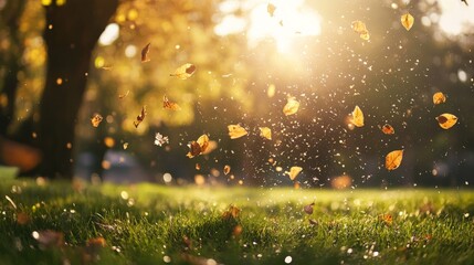 Naklejka premium Autumn Leaves Dancing in Sunlight