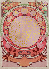 pink and gold decoration art-nouveau, mucha style, antique, retro background image