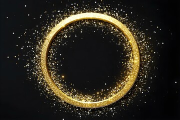 Gold sparkling frame ring. Luxury circle border with glitter for awards on black background