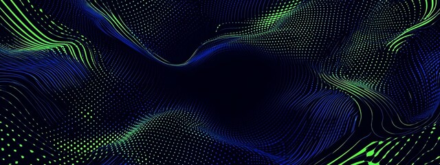 Abstract green and blue lines on a black background.