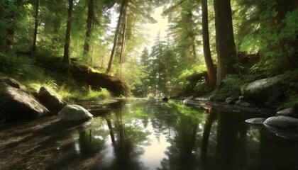 Obraz premium nature, forest, sky, mountain, trees, green, leaf, leaves, dark forest, water surface