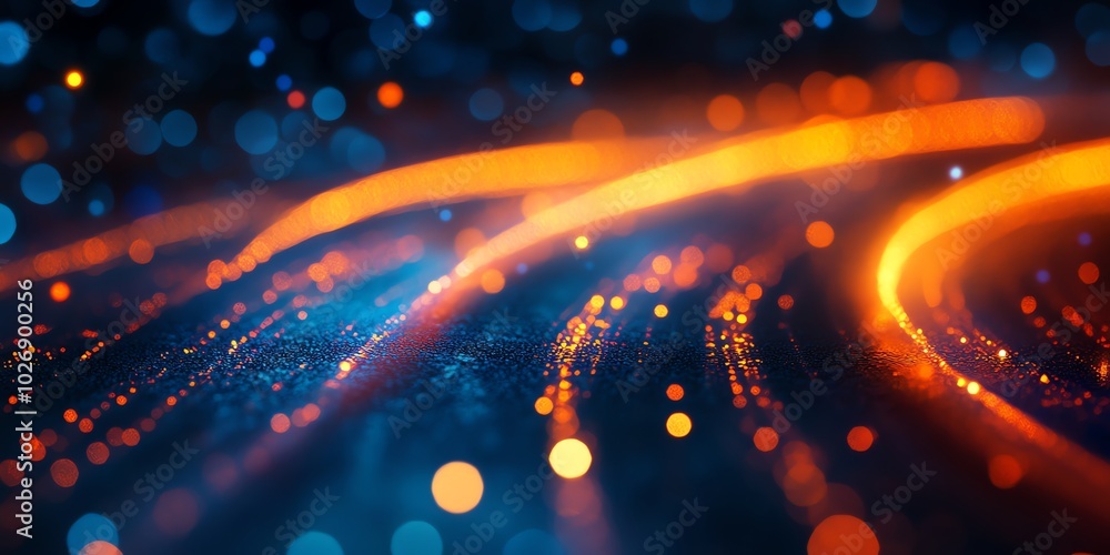 Poster abstract bokeh background with orange and blue glowing lights.