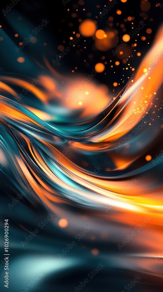 Poster highresolution abstract design with swirling teal and orange forms, textured layers and soft bokeh h
