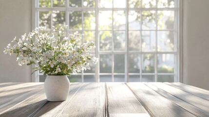Fototapeta premium Elegant Wooden Table A Perfect Canvas for Your Home Decor Ideas with Fresh Florals