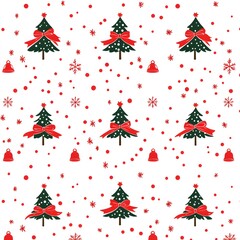 Christmas seamless pattern with festive ribbons, ornaments, and Christmas bells
