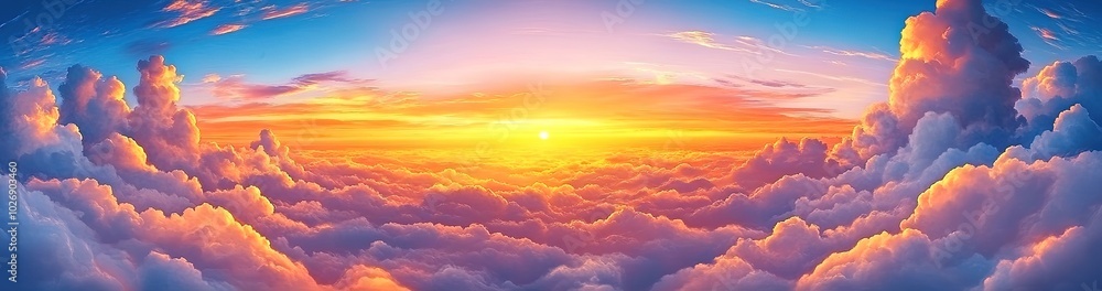 Poster sunset view with clouds background wide background
