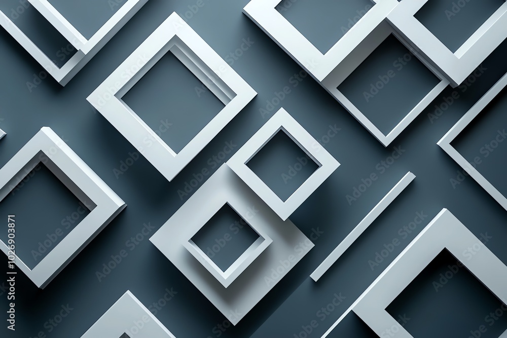Poster Abstract geometric pattern of white squares on a dark gray background.