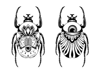 Beetle bug tattoo design. Hard drawing vintage engraving.