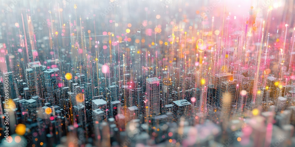 Leinwandbilder a cityscape with sensors and data lines, representing the concept of a smart city powered by interco