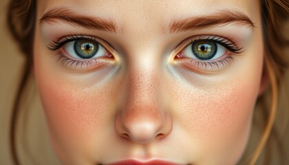 Fototapeta premium Closeup portrait of a young woman's eyes with green irises and long lashes.