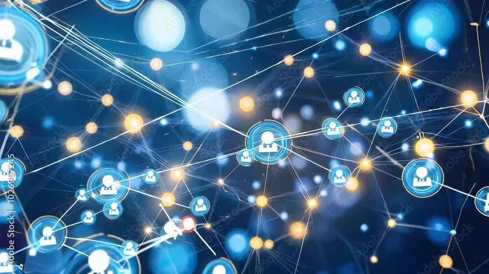 Poster glowing connections and data points in a digital network