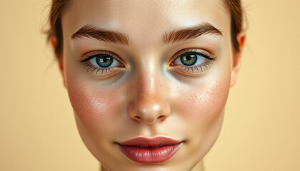 Fototapeta premium Close up of a woman's face with natural makeup and flawless skin. Beauty, confidence, and natural beauty concept.