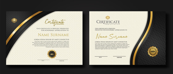 Luxury certificate template with textured effect dan line gold shine on frame background. new Collections