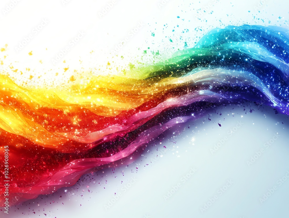 Poster abstract colorful wave with glittering texture on white background.