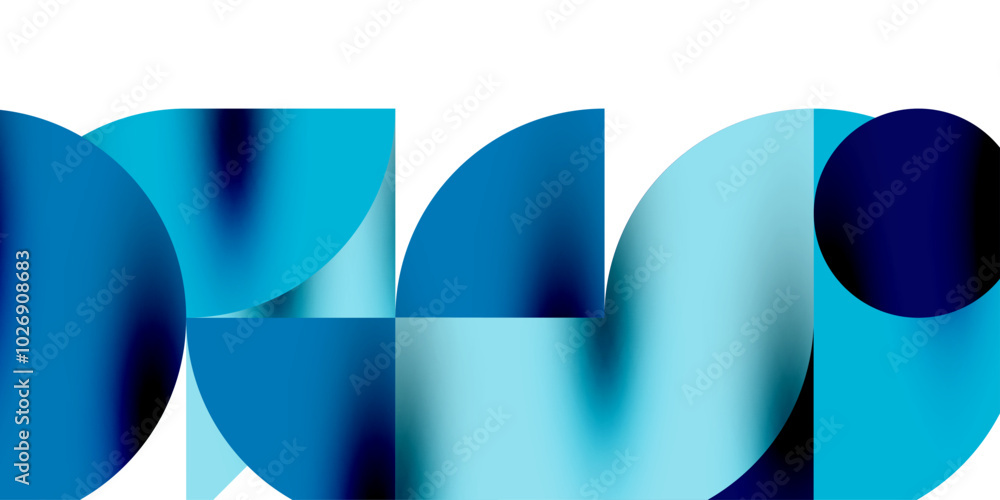 Poster Tech minimal circular shapes geometric art. Vector modern circles