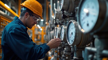 Engineer Inspecting Machinery in Industrial Plant Environment
