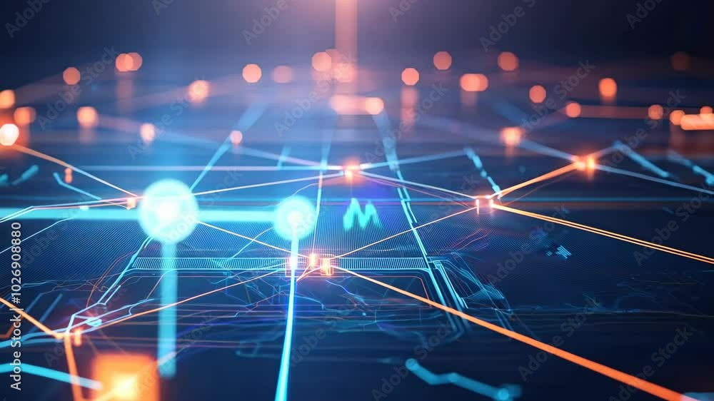 Aufkleber glowing connections and data points in a digital network