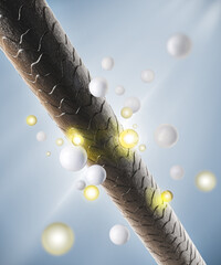 Nourish hair of shampoo or Oil Vitamin serum. Repair damaged hair concept, 3d rendering.