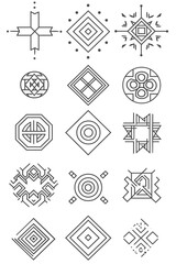 Fototapeta premium Geometric icon symbol set for patterns, logos, and decorative outlines