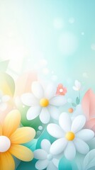 Obraz premium A beautiful floral background featuring soft, colorful flowers and a soothing blue backdrop, perfect for spring and nature themes.