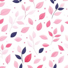 A beautiful pattern of pink and navy leaves on a white background, perfect for floral designs and spring-themed projects.