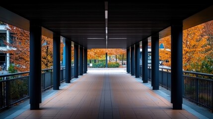 Serene Walkway Surrounded by Autumn Foliage