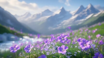 Fototapeta premium Serene Alpine Meadow with Majestic Mountain Peaks