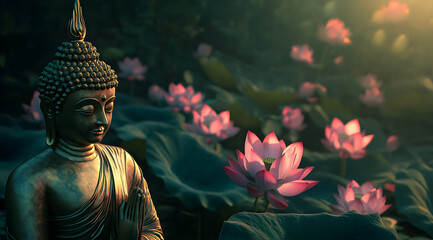Obraz premium buddha statue with beautiful lotus