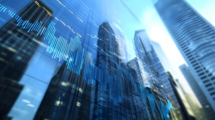 Stock graph rising up in front of city buildings and modern financial centers