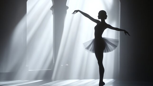 Graceful Ballet Dancer Silhouette in Dramatic Lighting