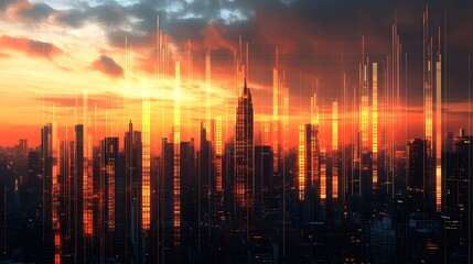 Fototapeta premium Bar chart of stock market growth with skyscrapers and financial hubs