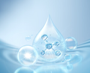cosmetic moisturizer water molecule, Cosmetic Essence, Blue Liquid bubble, 3d rendering
