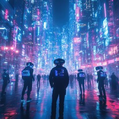 Fototapeta premium Futuristic Metaverse City with People Interacting