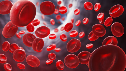 Red Blood Cell in an artery, Blood Flow, medical human health-care Concept Background, 3d rendering.