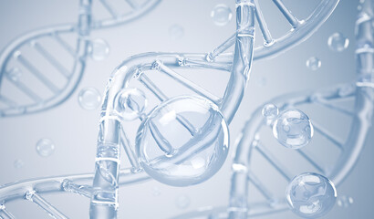 Cosmetic Essence, Liquid bubble, Molecule Bubble on DNA background, 3d rendering