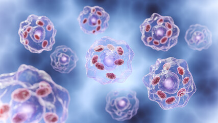 Human embryo cell on scientific background 3d illustration.