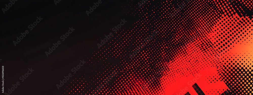 Poster abstract red and orange halftone pattern on a black background.